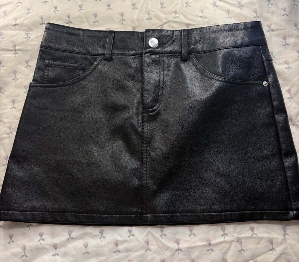 Edikted Black Faux Leather Mini Skirt, Size XS